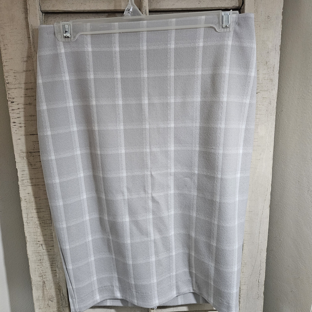 Express Light Gray Plaid Pencil Skirt